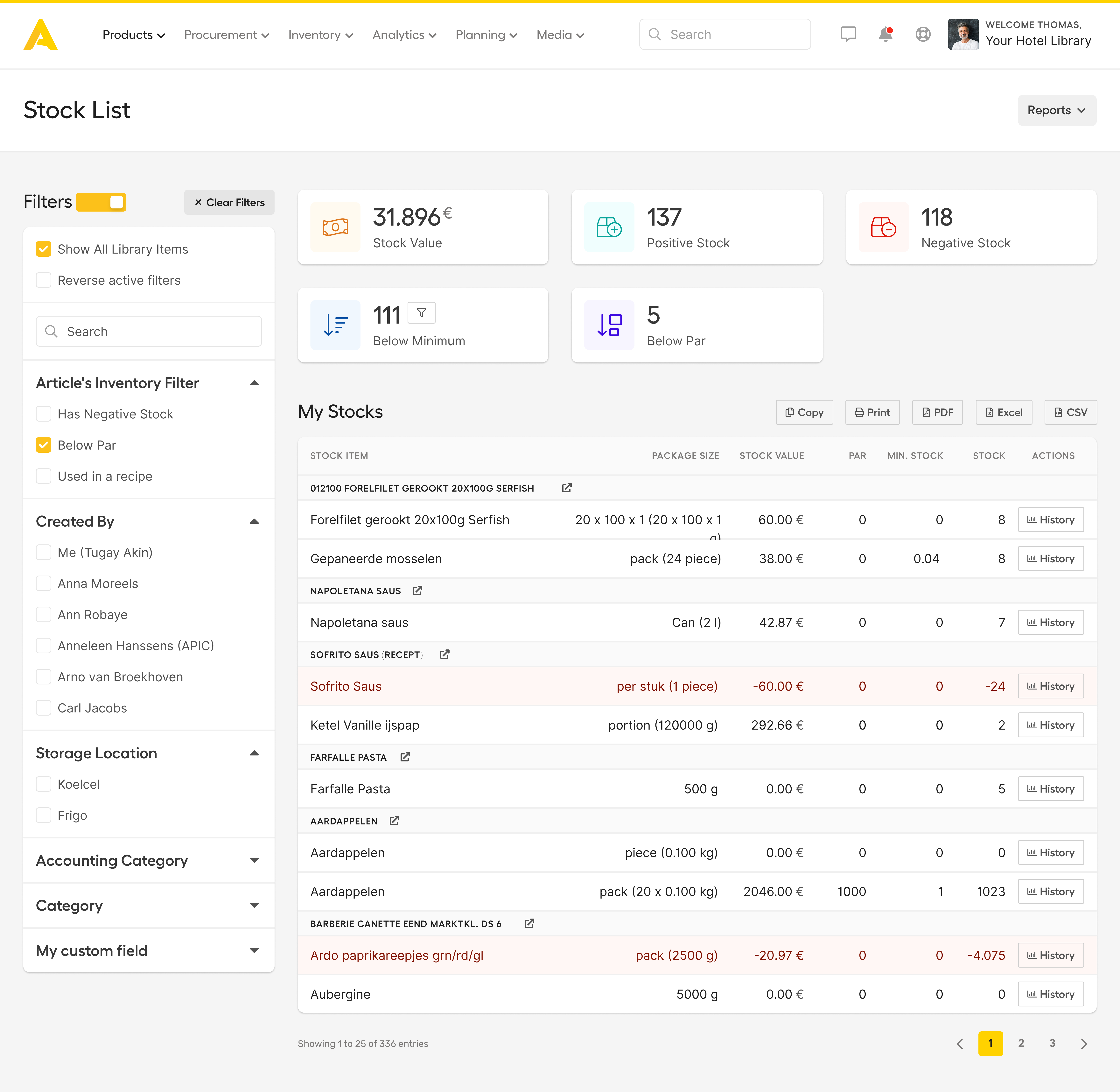 screenshot of Apicbase Restaurant Management